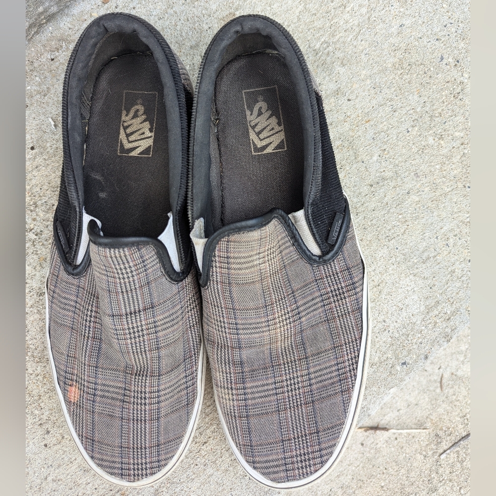 Used Vans Slip On Plaid and Black Corduroy Men's 11.5